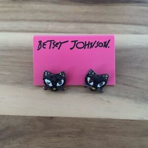 Betsey Johnson glitter black cat earrings Kitty kitten jewelry NWT